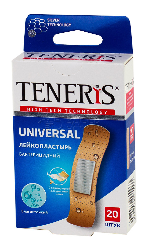 Лейкопластырь Тенерис Юниверсал Сильвер бактерицидный на полимерной основе 19х76 мм 20 шт 205₽