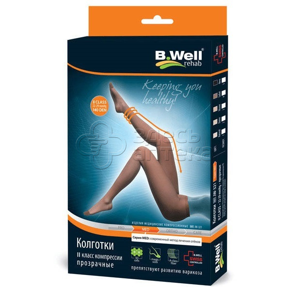 Колготки компрессионные BWell rehab MED JW-321 прозрачные 2 класс компрессии 22-29 мм ртст разм 2 черные 2065₽