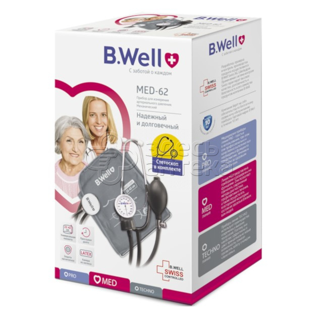 Тонометр механический BWell MED-62 Манжета с кольцом M-L 22-42 см стетоскоп в комплекте 1427₽
