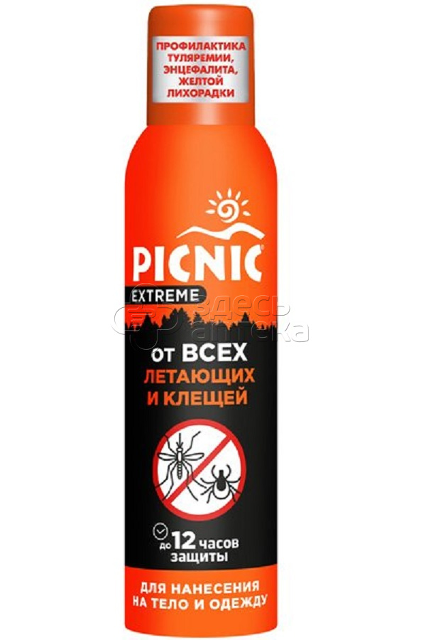 Пикник Экстрим аэрозоль от всех видов летающих кровососущих насекомых и клещей флакон 150 мл 237₽