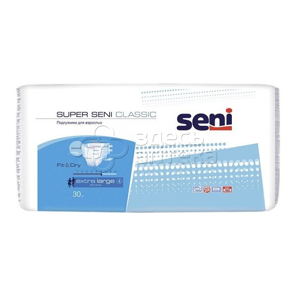 Подгузники для взрослых Super Seni Classic Супер Сени Классик XL 130-170см 30 штук 3597₽