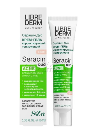 Либридерм Серацин Дуо крем-гель корректирующий тонирующий для проблемной кожи тон светло-бежевый туба, 40 мл