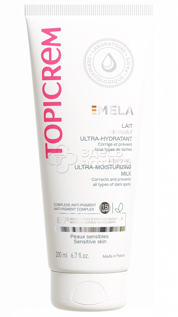 Топикрем Mela Ультра-увлажняющее молочко для выравнивания тона туба, 200 мл