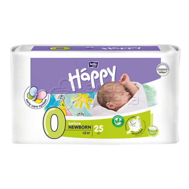 Белла Подгузники для детей Бэби Хэппи Ньюборн до 2кг 25шт 581₽