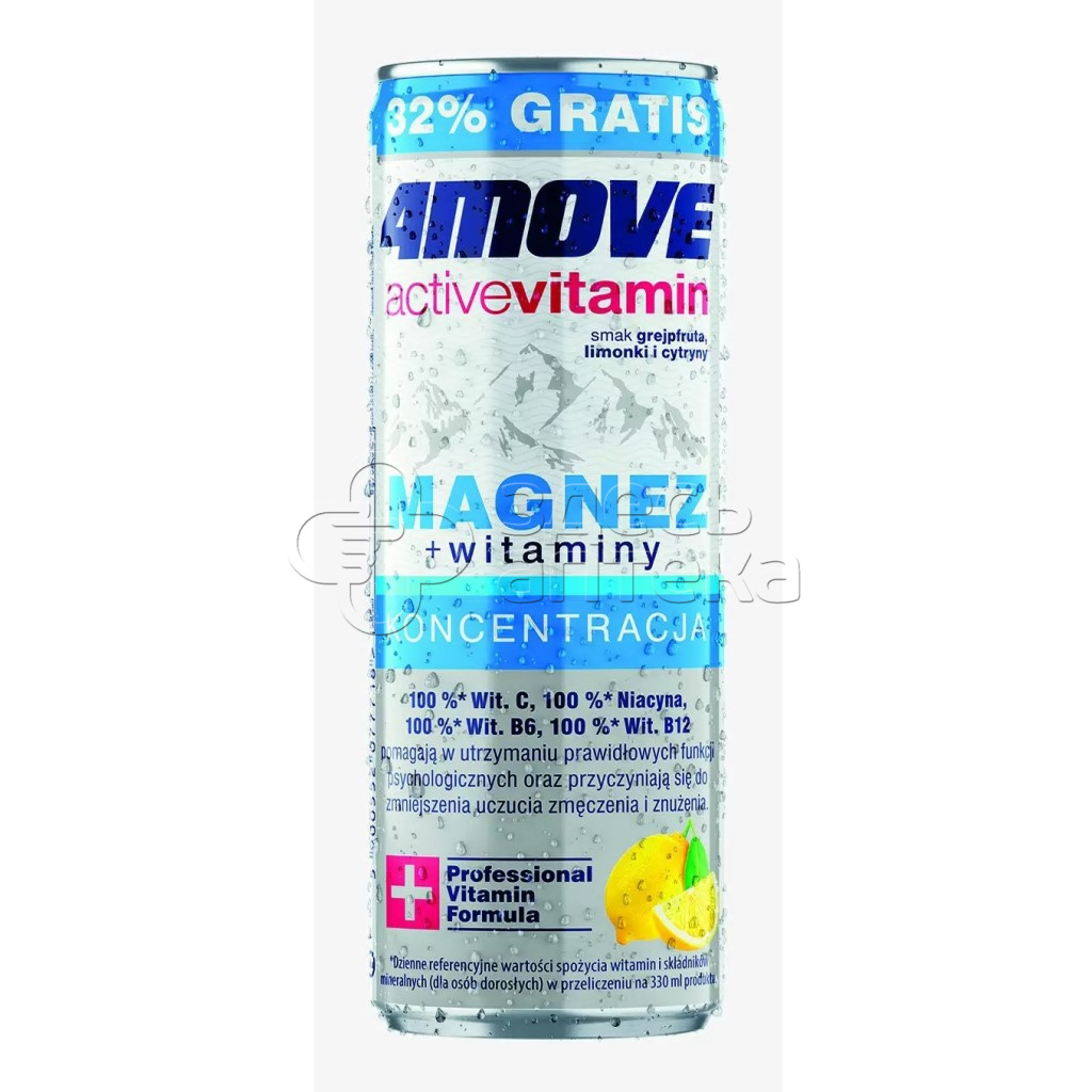 Напиток с витаминами 4MOVE  газированный со вкусом грейпфрута и лайма, MAGNESIUM + VITAMINS, 0,33 л