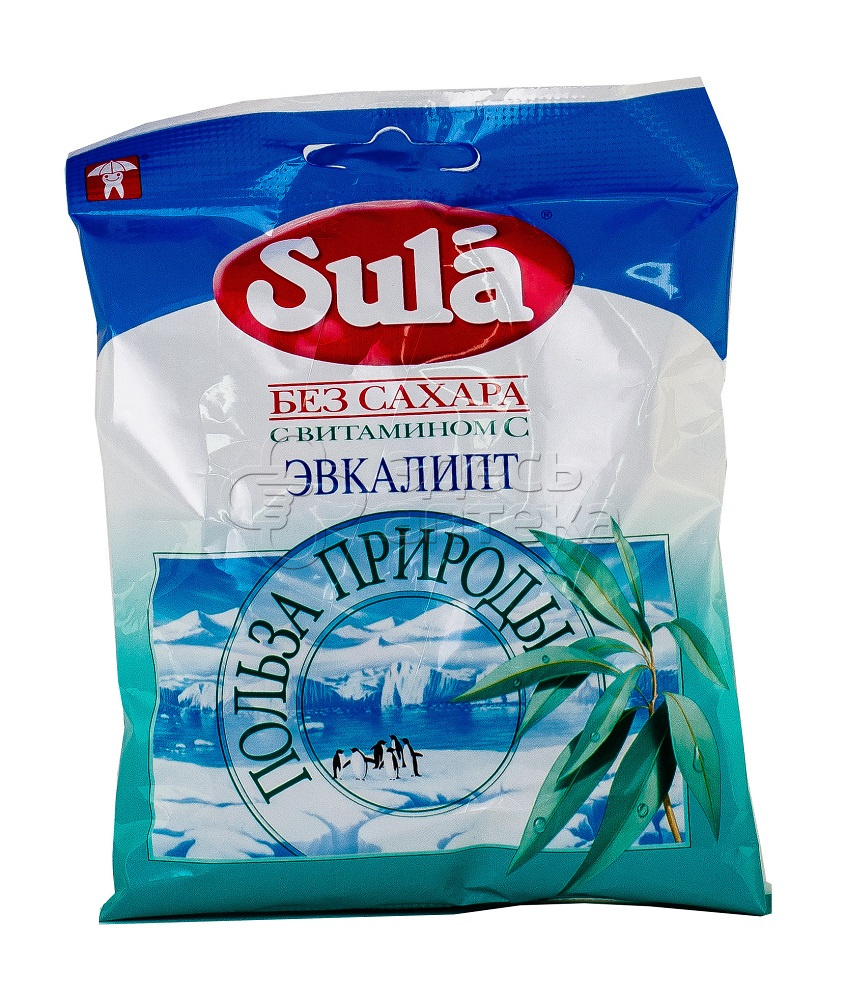 Леденцы Зула Sula без сахара эвкалипт 60 г 221₽