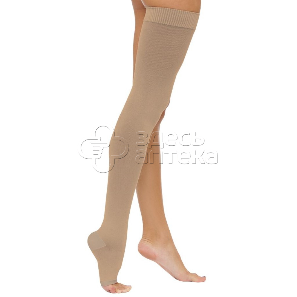 Чулок компрессионный 1 класс компрессии до бедра с открытым мысом разм 1 кремовый пара 1218₽