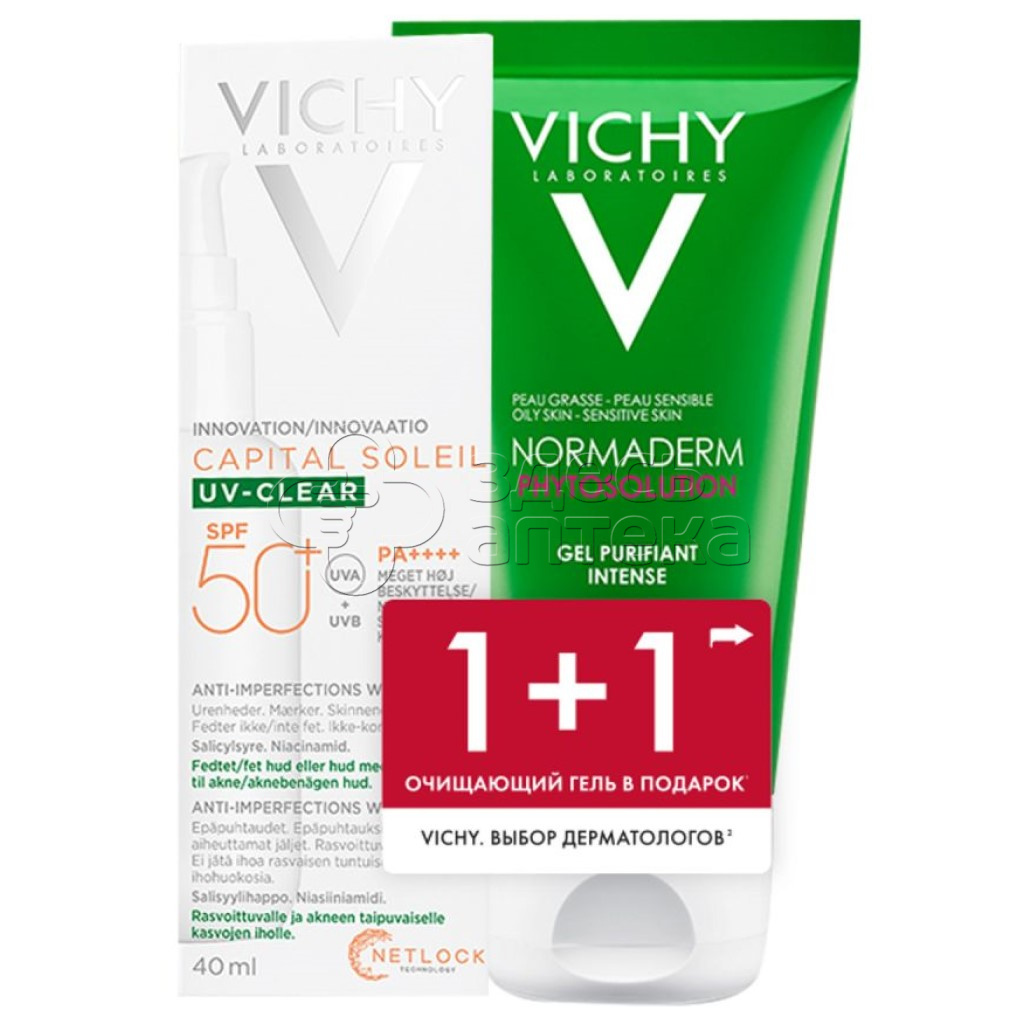 Виши Капиталь Солей Флюид UV- CLEAR длица против несоверш SPF 50 40мл Нормадерм Фитосолюшн очищающий гель думывания 50мл в подарок 2017₽