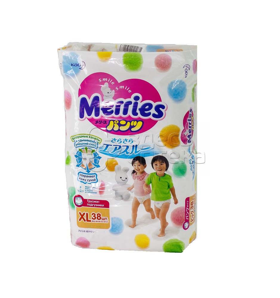 Подгузники-трусы Merries XL 12-22кг N38 2312₽