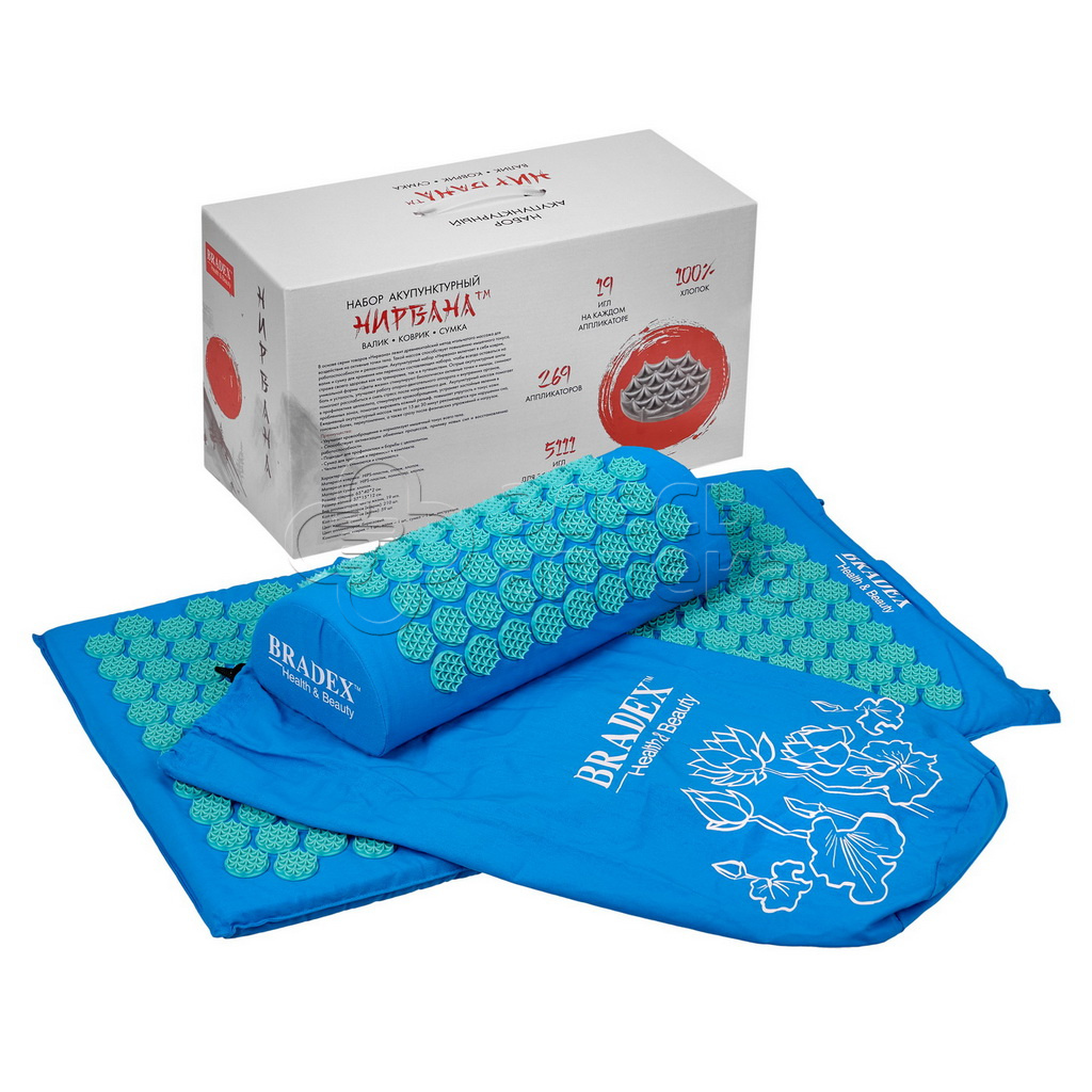 Набор акупунктурный НИРВАНА валик коврик сумка синий 3086₽