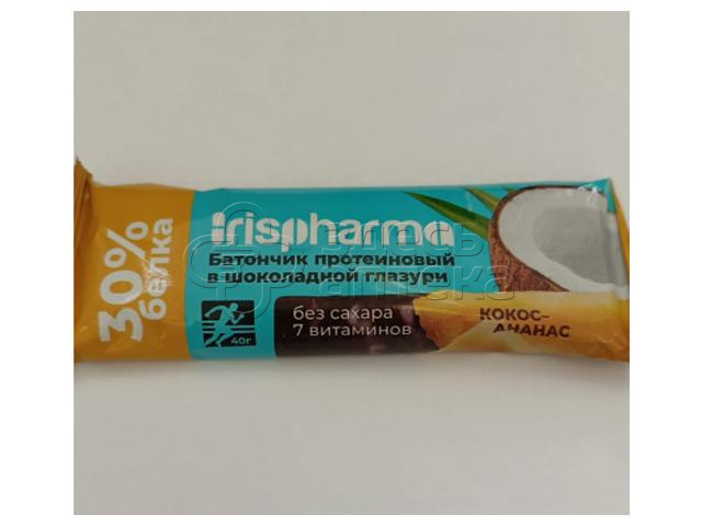Irispharma Батончик протеиновый 30 Кокос-Ананас в шоколадной глазури 40г 105₽
