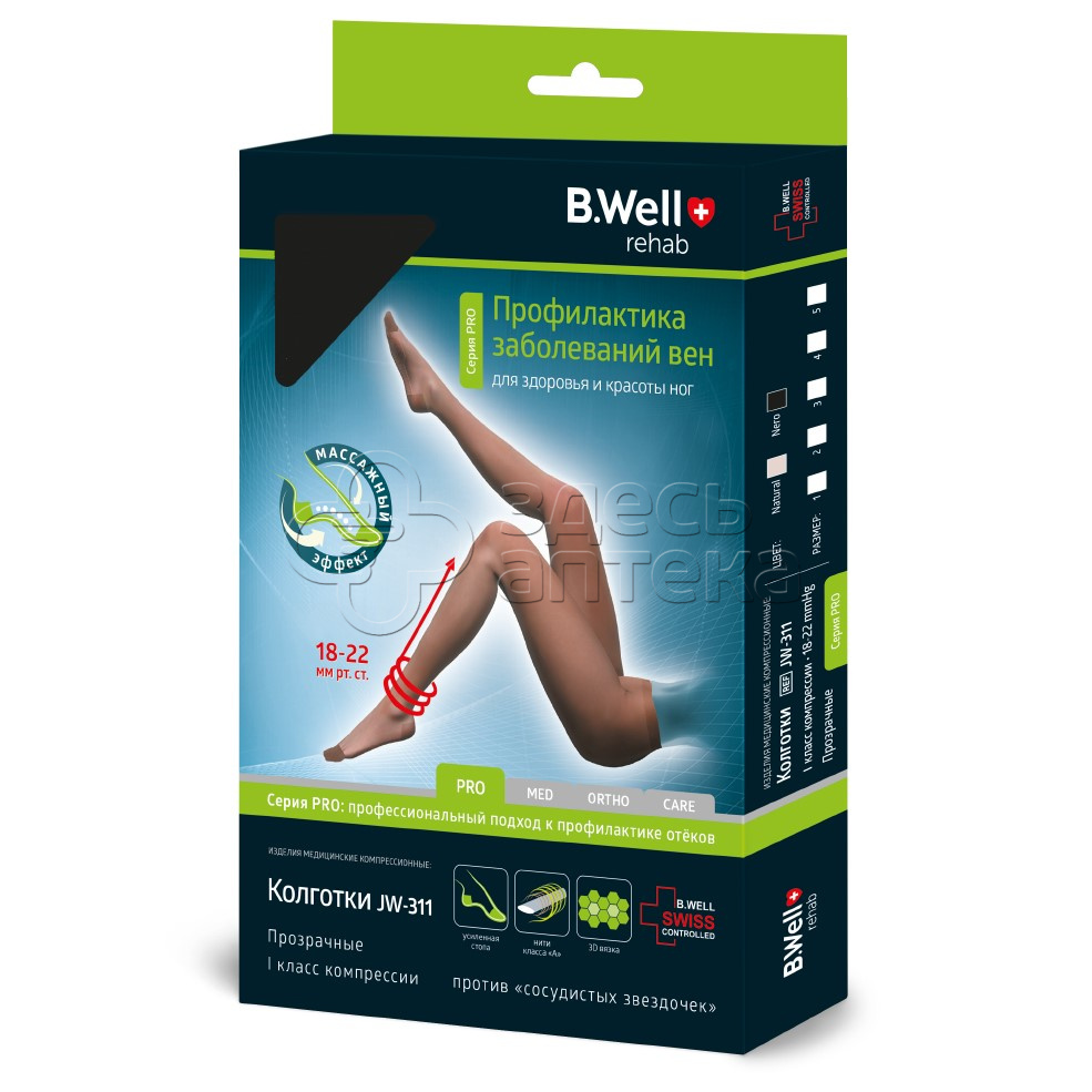 Колготки BWell JW-311 компрессионные прозрачные I класс компрессии черные разм 4 1678₽