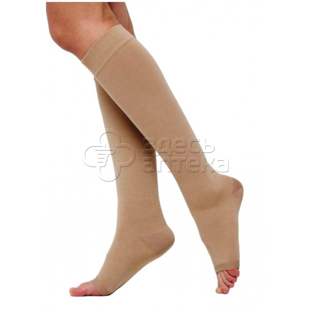Чулок КК 2 класс компрессии до колена открытый мыс размер 2 крем пара 1264₽