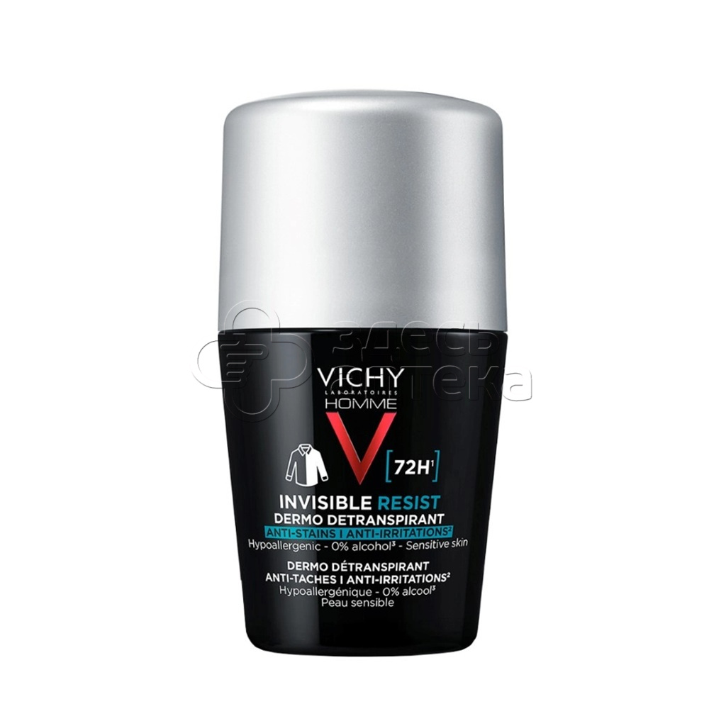 Виши Homme Invisible Protect Дезодорант-антиперспирант 72 часа шариковый флакон 50 мл 1483₽